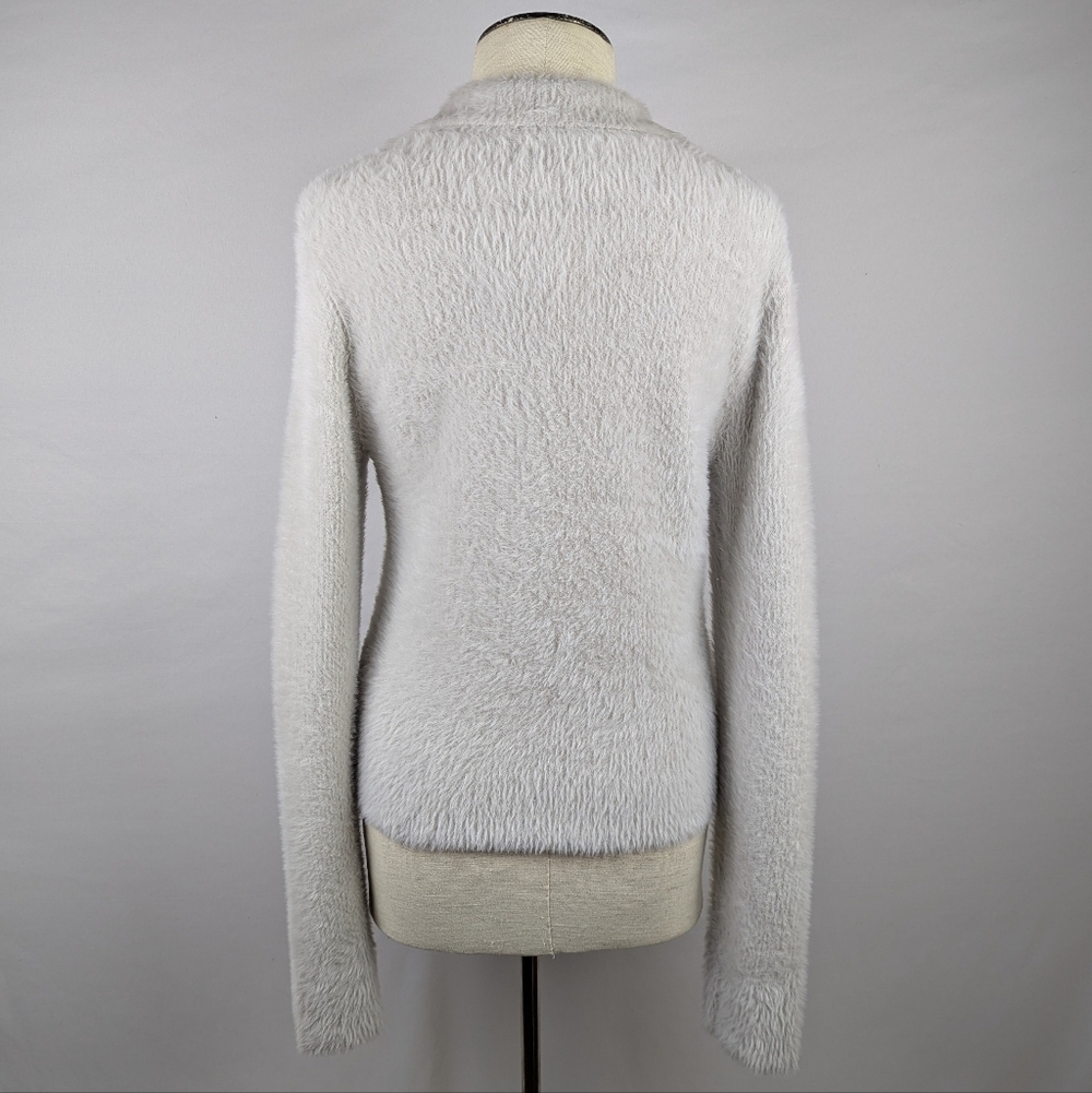 Vince Eyelash Polo Sweater Long Sleeve Soft FuzzyTexture Light Birch Stone M NWT - Picture 8 of 14